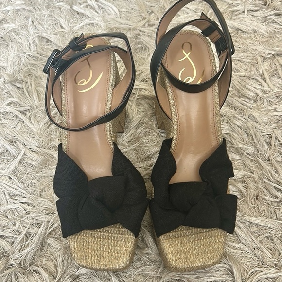 NWOB Sam Edelman Theresa Platform Block Heel Sandals in Black Linen size 9.5 - Picture 8 of 15